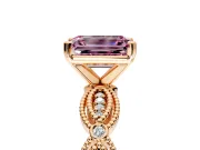 Solitaire Engagement Ring Setting for Fancy Pink Emerald Cut Center with Marquise Panel Band and Prong Head in Rose Gold
