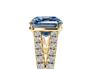 Solitaire Engagement Ring Setting for Fancy Blue Asscher Cut Center with Pave Split Shank and Prong Head in Yellow Gold