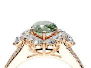 Halo Engagement Ring Setting for Fancy Green Marquise Center with Two-Strand Split Shank and Prong Head in Rose Gold