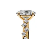 Cluster Engagement Ring Setting for Oval Center with Round Cut Accent Band and Prong Head in Yellow Gold