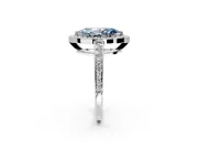 Bezel-Framed Halo Engagement Ring Setting for Fancy Blue Marquise Center with Pave Band and Prong Head in Sterling Silver