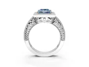Milgrain Halo Engagement Ring Setting for Fancy Blue Princess Cut Center with Pave Band and Prong Head in Platinum