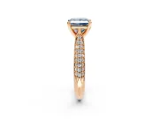 Solitaire Engagement Ring Setting for Fancy Blue Princess Cut Center with Multi-Row Accents and Prong Head in Rose Gold