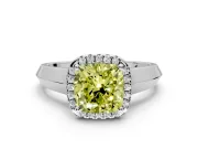 Halo Engagement Ring Setting for Fancy Yellow Cushion Cut Center with Knife Ridge Cathedral Band and Prong Head in Sterling Silver