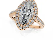 Halo Engagement Ring Setting for Marquise Center with Raised Halo, Pave Band and Prong Head in Rose Gold