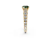 Solitaire Engagement Ring Setting for Fancy Green Round Cut Center with Pave Cathedral Shoulders and Prong Head in Yellow Gold