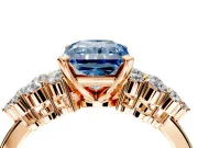Cluster Engagement Ring Setting for Fancy Blue Radiant Cut Center with 2-Row Shoulder Clusters and Prong Head in Rose Gold