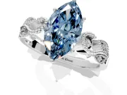 Leaf Engagement Ring Setting for Fancy Blue Marquise Center with Milgrain Accent Band and Prong Head in Sterling Silver