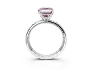 Solitaire Engagement Ring Setting for Fancy Pink Asscher Cut Center with Milgrain X Pattern Band and Prong Head in Platinum