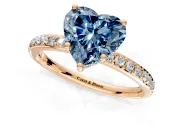 Solitaire Engagement Ring Setting for Fancy Blue Heart-Shaped Center with Fine Pave Band and Prong Head in Rose Gold