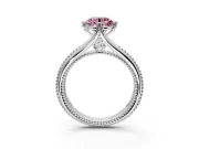 Solitaire Engagement Ring Setting for Fancy Pink Round Cut Center with Milgrain Cathedral Band and Prong Head in Platinum