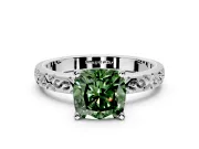 Solitaire Engagement Ring Setting for Fancy Green Cushion Cut Center with Scrollwork Band and Prong Head in Platinum