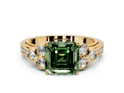 Cluster Engagement Ring Setting for Fancy Green Asscher Cut Center with Bezel Accent Clusters and Prong Head in Yellow Gold