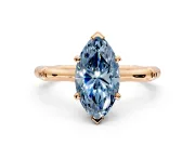 Solitaire Engagement Ring Setting for Fancy Blue Marquise Center with Bamboo Band and Prong Head in Rose Gold