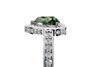 Halo Engagement Ring Setting for Fancy Green Heart-Shaped Center with Framed Halo, Pave Band and Prong Head in Platinum