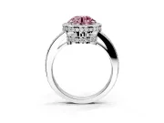 Halo Engagement Ring Setting for Fancy Pink Round Cut Center with Metal-Rimmed Halo, Pave Band and Prong Head in Platinum