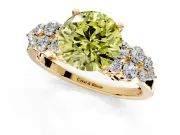 Cluster Engagement Ring Setting for Fancy Yellow Round Cut Center with 2-Row Shoulder Clusters and Prong Head in Yellow Gold