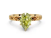 Solitaire Engagement Ring Setting for Fancy Yellow Pear-Shaped Center with XO Engraved Band and Prong Head in Yellow Gold