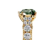 Solitaire Engagement Ring Setting for Fancy Green Heart-Shaped Center with Pave Cathedral Shoulders and Prong Head in Yellow Gold