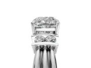 Solitaire Engagement Ring Setting for Cushion Cut Center with Grooved Bar Accent Band and Prong Head in White Gold