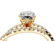 Solitaire Engagement Ring Setting for Emerald Cut Center with Woven 3-Strand Pave Band and Prong Head in Yellow Gold