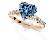 Baguette Engagement Ring Setting for Fancy Blue Heart-Shaped Center with Alternating Bar-Set Band and Prong Head in Rose Gold