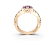 Halo Engagement Ring Setting for Fancy Pink Princess Cut Center with Wide-Open Pave Split Shank and Prong Head in Rose Gold