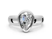 Solitaire Engagement Ring Setting for Pear-Shaped Center with Wide Band and Bezel Head in Sterling Silver