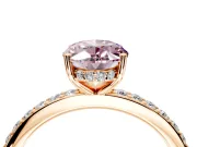 Solitaire Engagement Ring Setting for Fancy Pink Oval Center with Fine Pave Band and Prong Head in Rose Gold