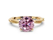 Solitaire Engagement Ring Setting for Fancy Pink Round Cut Center with Twist Band and Bead Prong Head in Yellow Gold