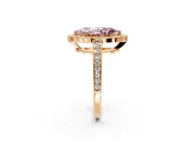 Bezel-Framed Halo Engagement Ring Setting for Fancy Pink Marquise Center with Pave Band and Prong Head in Rose Gold