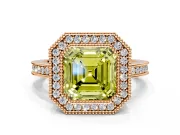 Halo Engagement Ring Setting for Fancy Yellow Asscher Cut Center with Milgrain Halo, Pave Band and Prong Head in Rose Gold
