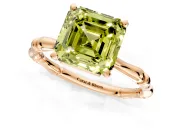 Solitaire Engagement Ring Setting for Fancy Yellow Asscher Cut Center with Bamboo Band and Prong Head in Rose Gold