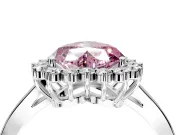 Starburst Halo Engagement Ring Setting for Fancy Pink Heart-Shaped Center with Flat Cathedral Band and Prong Head in Sterling Silver