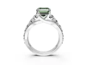 Solitaire Engagement Ring Setting for Fancy Green Asscher Cut Center with Graduated Shared Prongs and Prong Head in White Gold