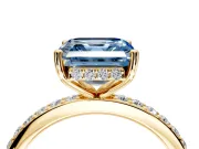 Solitaire Engagement Ring Setting for Fancy Blue Asscher Cut Center with Fine Pave Band and Prong Head in Yellow Gold