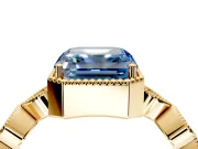 Vintage Station Engagement Ring Setting for Fancy Blue Asscher Cut Center with Accents and Prong Head in Yellow Gold