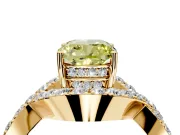 Halo Engagement Ring Setting for Fancy Yellow Cushion Cut Center with Pave Infinity Twist Band and Prong Head in Yellow Gold