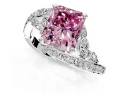 Solitaire Engagement Ring Setting for Fancy Pink Radiant Cut Center with Pave Bypass Twist Band and Prong Head in Platinum
