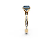 Solitaire Engagement Ring Setting for Fancy Blue Asscher Cut Center with Channel Baguette Band and Prong Head in Yellow Gold