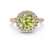 Halo Engagement Ring Setting for Fancy Yellow Round Cut Center with Narrowing Pave Band and Prong Head in Rose Gold