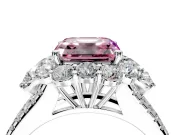 Halo Engagement Ring Setting for Fancy Pink Asscher Cut Center with Two-Strand Split Shank and Prong Head in Platinum