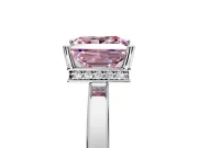 Hidden Halo Engagement Ring Setting for Fancy Pink Princess Cut Center with Wide Flat Plain Band and Prong Head in White Gold