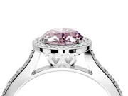 Halo Engagement Ring Setting for Fancy Pink Oval Center with Pave Accents, Heart Basket and Prong Head in Platinum