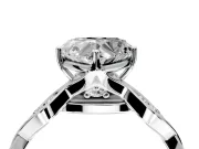Solitaire Engagement Ring Setting for Heart-Shaped Center with Accented Twist Band and Leaf Prong Head in Sterling Silver