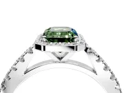 Halo Engagement Ring Setting for Fancy Green Emerald Cut Center with Full Pave Band and Prong Head in Sterling Silver