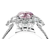 Halo Engagement Ring Setting for Fancy Pink Oval Center with Two-Strand Split Shank and Prong Head in Sterling Silver