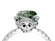 Halo Engagement Ring Setting for Fancy Green Heart-Shaped Center with Openwork Halo, Pave Band and Prong Head in Platinum