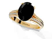Solitaire Engagement Ring Setting for Fancy Black Oval Center with Pave Rail Split Shank and Prong Head in Yellow Gold