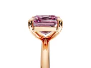 Low-Set Solitaire Engagement Ring Setting for Fancy Pink Asscher Cut Center with Thin Plain Band and Prong Head in Rose Gold